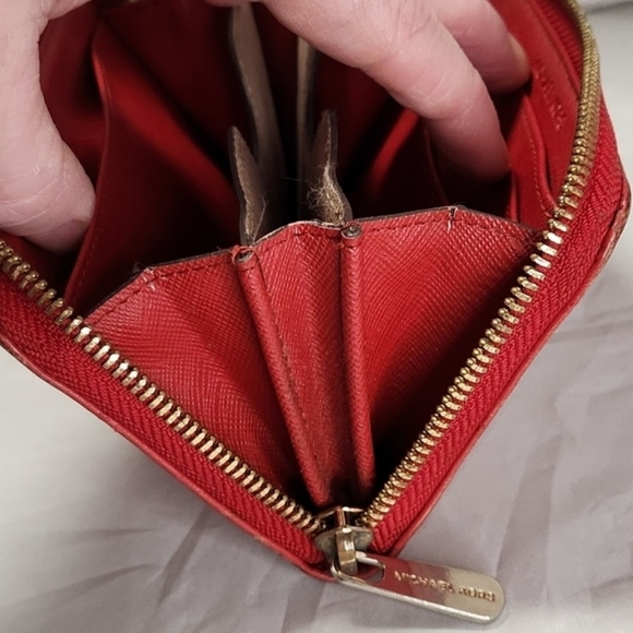 Michael Kors Red Ostrich Leather zipper Wallet Beautiful!  Preloved - Picture 9 of 10